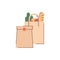 Grocery and fast food delivery paper bags. Brown paper bag with baguette and veggies