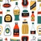 Grocery hand drawn set. Flat sauce icons