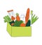 Grocery order. Basket of food. Goods from online shop.