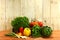 Grocery Produce Items on a Wooden Plank