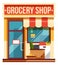 Grocery shop front. Urban street store facade