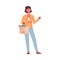 Grocery shopping - cartoon woman with basket full of food