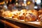 Grocery store bakery counter offering many baked items