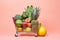 Grocery store cart basket fresh vegetables shopping fruits natural farmer diet groceries food freshness handful clean