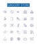 Grocery store line icons signs set. Design collection of Grocery, Store, Supermarket, Provisions, Fruits, Vegetables