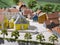 Grodno, Belarus - 15 May 2022: Part of plastic handmade city model with scale maquettes of colored buildings with tile roofs