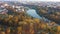 Grodno, Belarus. Aerial Bird`s-eye View Of Hrodna Cityscape Skyline. Famous Popular Historic Landmarks In Sunny Autumn