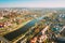 Grodno, Belarus. Aerial Bird`s-eye View Of Hrodna Cityscape Skyline. Residential District In Sunny Autumn Day
