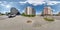 GRODNO, BELARUS - JULY 2021: full seamless spherical hdri panorama 360 view on crossroads street near multistory building area of