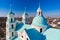Grodno, Belarus - March 10, 2022 - Beautiful view of the roof of Farny Kastel in Grodno, a symbol of the Catholic religion