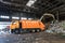 GRODNO, BELARUS -  MAY 2019: truck throws garbage at sorting modern waste recycling processing plant. Separate and sorting garbage