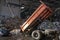 GRODNO, BELARUS - OCTOBER 26, 2019: Garbage truck unloads garbage at the waste recycling factory