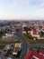 Grodno Regional Drama Theater and Holy Cross Church And Traffic In Mostowaja And Kirova Streets in the morning light