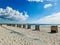 Groemitz, Germany - 05. April 2023: On the beach of Groemitz in northern Germany in sunny weather