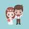 Groom and bride holding hands, cute character for use as wedding