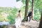 Groom and bride together. Wedding romantic couple outdoor