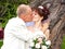 Groom and fiancee in a park