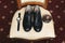 Groom is gathering in the morning.Men& x27;s classic shoes, belt,toilette, perfume, leather strap watch, wedding rings