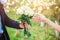 Groom gives his bride a beautiful wedding bouquet