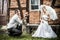 The groom shows off in front of a bride