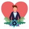 groom in suit flowers love heart wedding