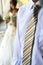 Groom torso in a blue shirt and tie