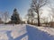 Groomed trail in the snow in Jean Drapeau park in Montreal