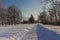 Groomed trail in the snow in Jean Drapeau park in Montreal