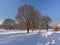 Groomed trail in the snow in Jean Drapeau park in Montreal