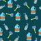 Grooming equipment for pet care seamless pattern. Various tools for bath, wash of domestic animal. Various pet supplies.