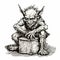 Groovin Goblin Holding Troll Jar - Detailed Realism Ink Wash Painter