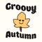 Groovy autumn. Slogan Print with groovy yellow leaf, 70's Groovy Themed Hand Drawn Abstract Graphic Tee Vector