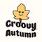 Groovy autumn. Slogan Print with groovy yellow leaf, 70's Groovy Themed Hand Drawn Abstract Graphic Tee Vector