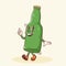 Groovy Beer Cartoon Retro Character Emblem Illustration. Drink Bottle Walking Smiling Vector Logo Mascot Template. Happy