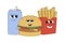 Groovy burger, french fries and soda. Cartoon characters in trendy retro style.