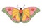 Groovy butterfly. Hippie 60s 70s retro style. Yellow, pink green colors.