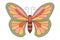 Groovy butterfly. Hippie 60s 70s retro style. Yellow, pink green colors.