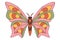 Groovy butterfly. Hippie 60s 70s retro style. Yellow, pink green colors.