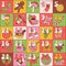 Groovy Christmas Advent calendar with hand drawn retro hippie elements. Xmas square Poster. Linear vector illustration