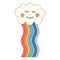 Groovy cloud character with rainbow.