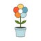 Groovy colorful flower in flowerpot. Cartoon plant in retro trendy style