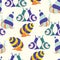 Groovy colorful snails in a seamless pattern design