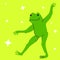 groovy cute green frog dancing among the stars