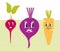 Groovy Cute Vegetable Set of Radish, Beetroot, Carrot Characters Isolated