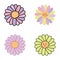 Groovy daisies flowers collection in 1960 style. Hippie aesthetic set for T-shirt, posters, stickers and print. Floral isolated