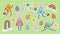 Groovy Easter sticker set with funny eggs characters with cheerful faces