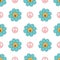 Groovy flowers pattern. Retro seventies floral seamless pattern with smiley flowers peace symbol