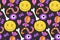 Groovy halloween seamless pattern 70s style. Psychedelic hippie endless texture background. vector illustration
