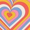 Groovy Heart shaped concentric stripes in retro trippy style. Hypnotic love tunnel. 70s psychedelic rainbow retro