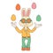 Groovy hippie Happy Easter character. Easter bunny in trendy retro 60s 70s cartoon style.